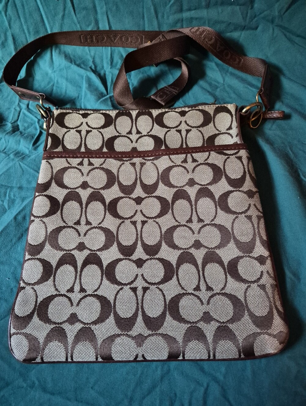 Coach Brown and Khaki Signature Crossbody Bag